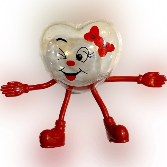 VTG VALENTINE HEART SHAPED MAN BENDY CANDY CONTAINER 7”x5.5”x2” RED BLACK LOVE - Picture 2 of 8